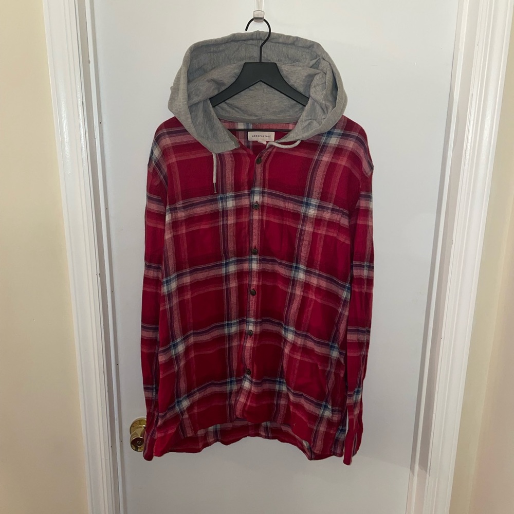 Aeropostale Hooded Flannel Button Down Shirt